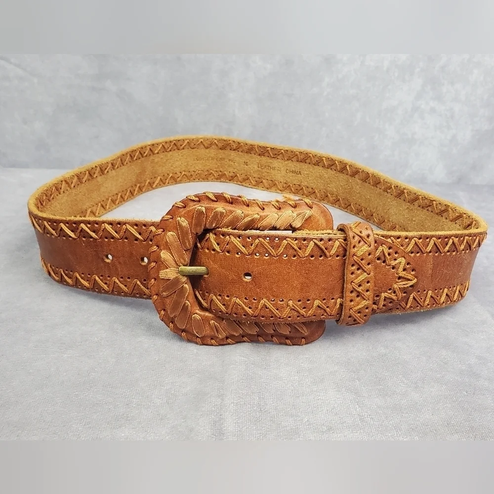 Another Line Genuine Leather Brown braid‎ Boho western cowgirl Women belt Size M